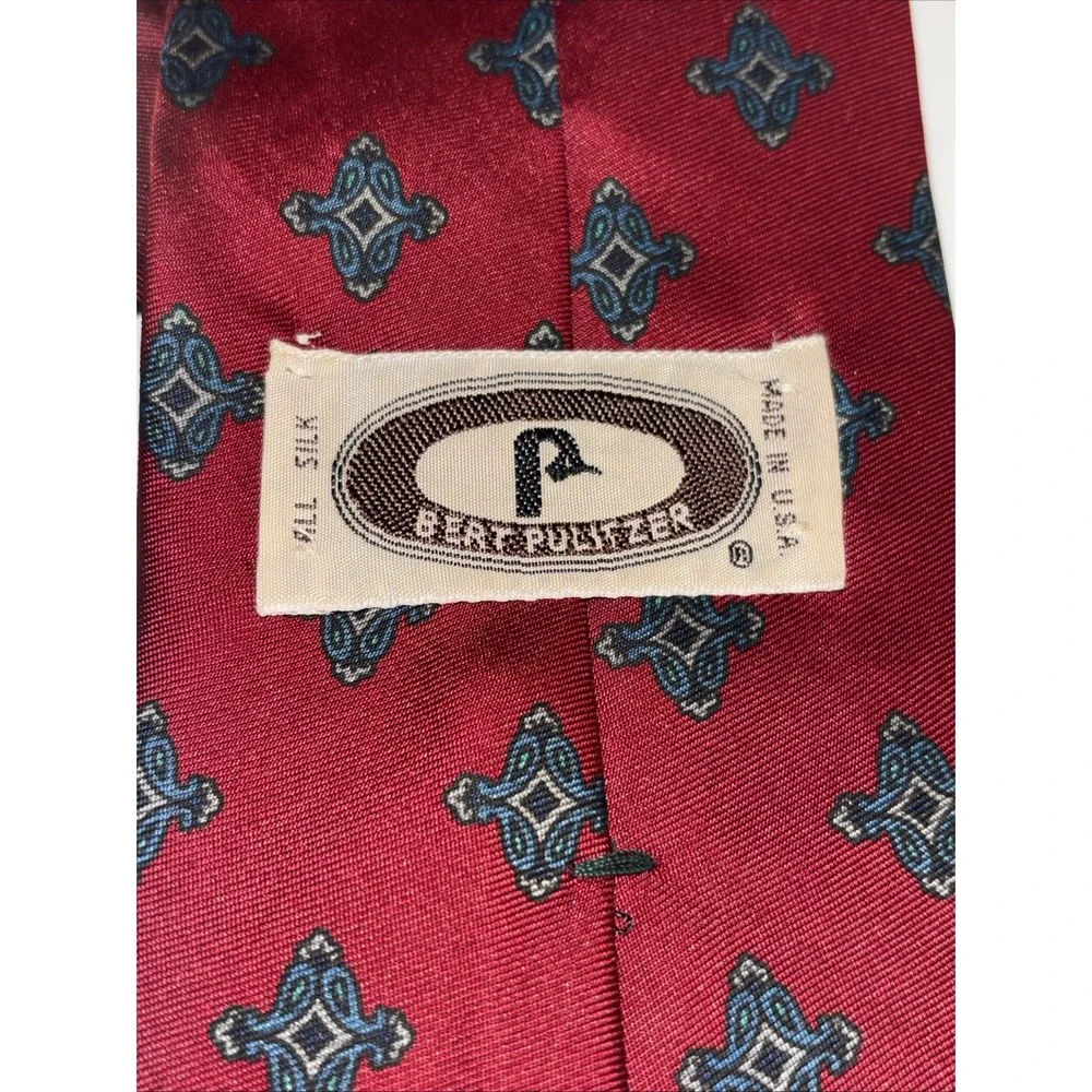 Vintage Bert Pulitzer Red Geometric Silk Tie Necktie